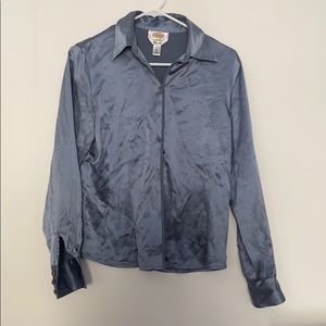 Talbots 100% Silk Steel Blue Button down Size 6